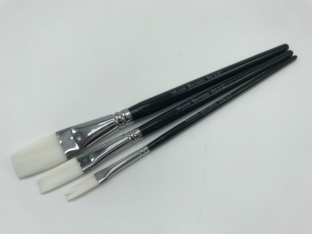 Synthetic Sable Flat Brushes x 3
