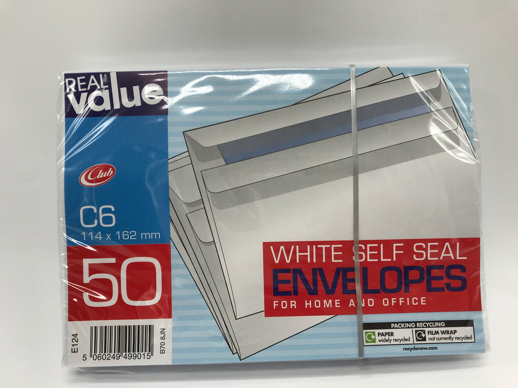 White C6 Envelopes x 50