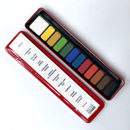 Major Brushes Watercolour Paint Tin Set - 12 Blocks Of Colour For Artists & Beginners